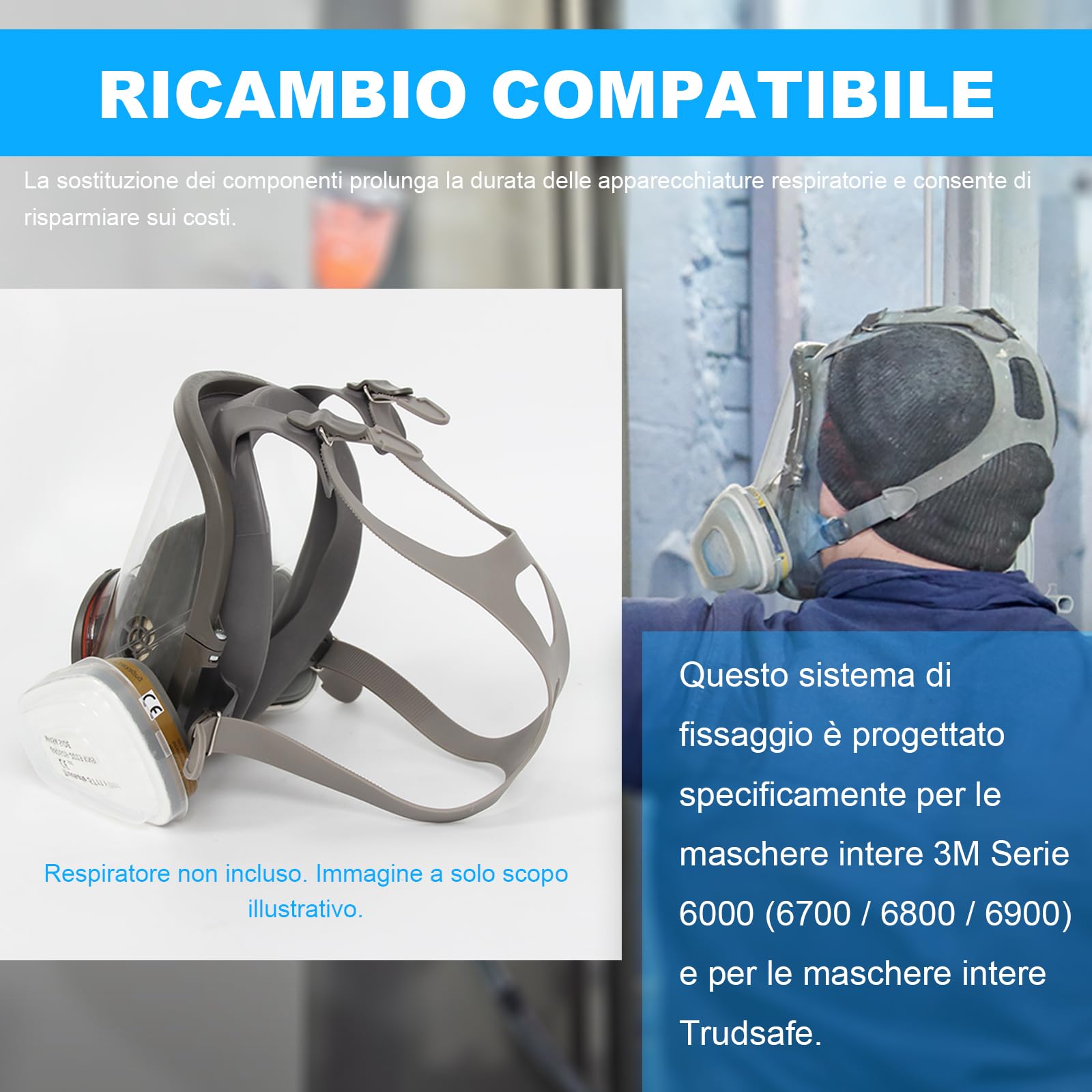 Imbracatura per la Testa Compatibile con 3M 6000 Serie 6700, 6800, 6900, Trudsafe 6900, Imbracatura di Ricambio per Maschera Respiratoria Integrale