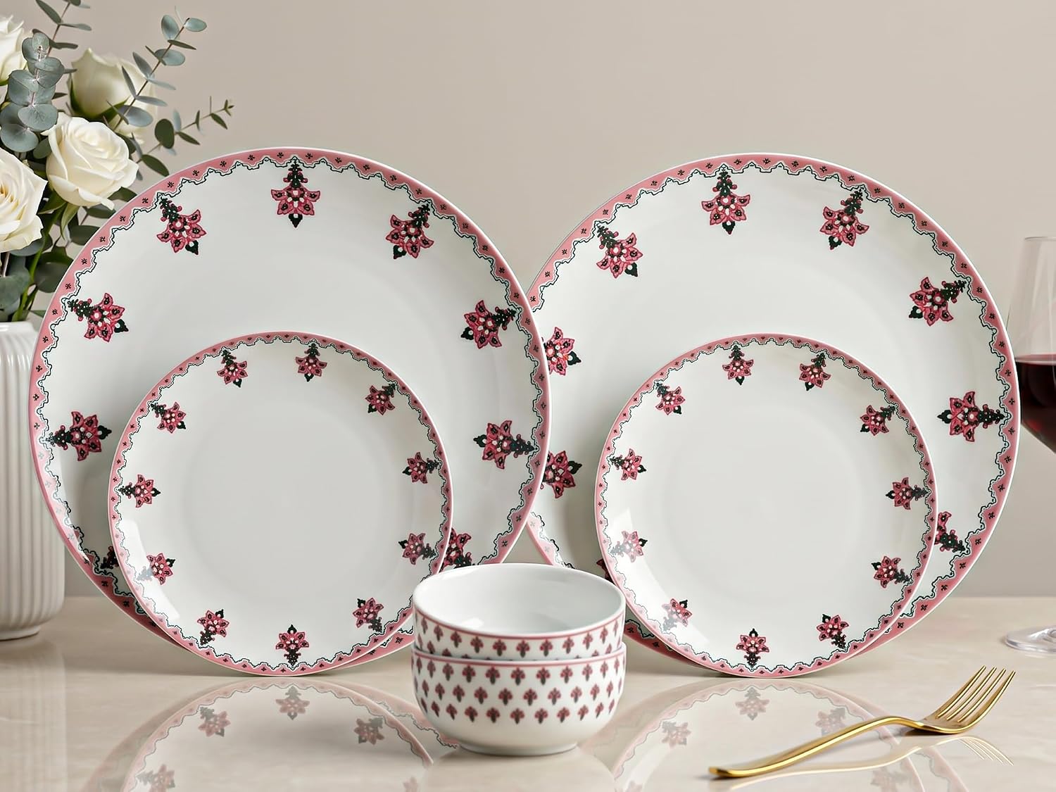 Bodhi House Pink Blossom Porcelain Dinner Set, 6 Pieces
