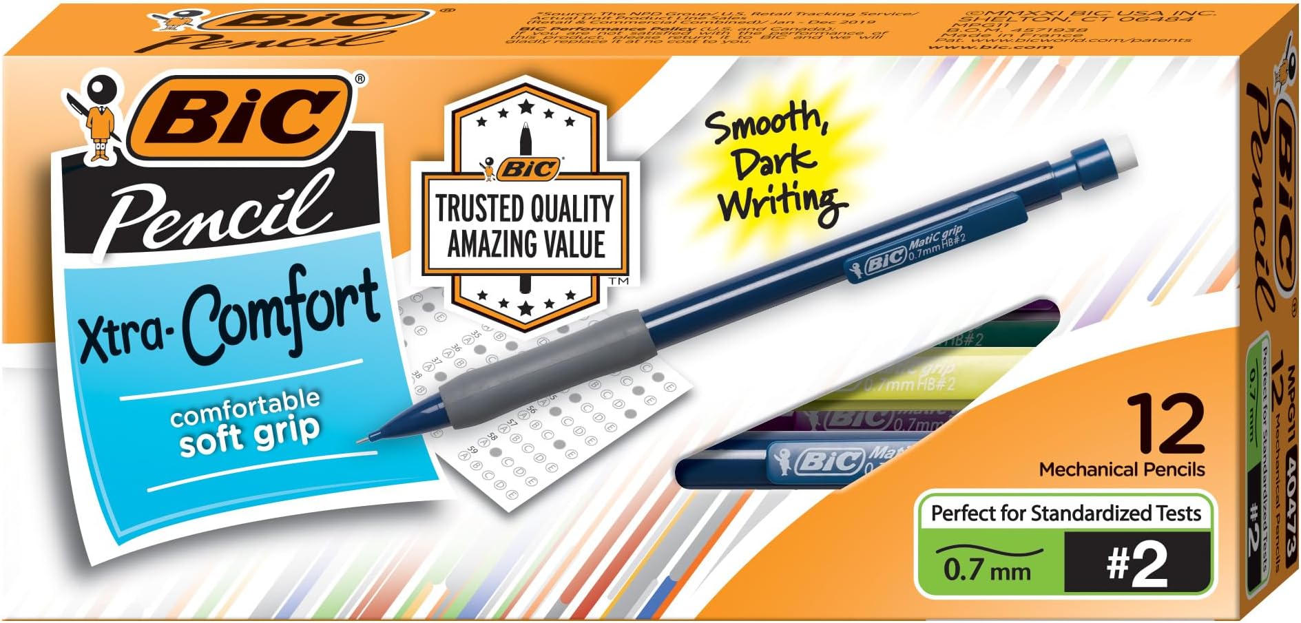 BIC MPGV11 Matic Grip - Matita Meccanica Con Impugnatura In Gomma, Canna Colorata, 3 Mine A Ricambio