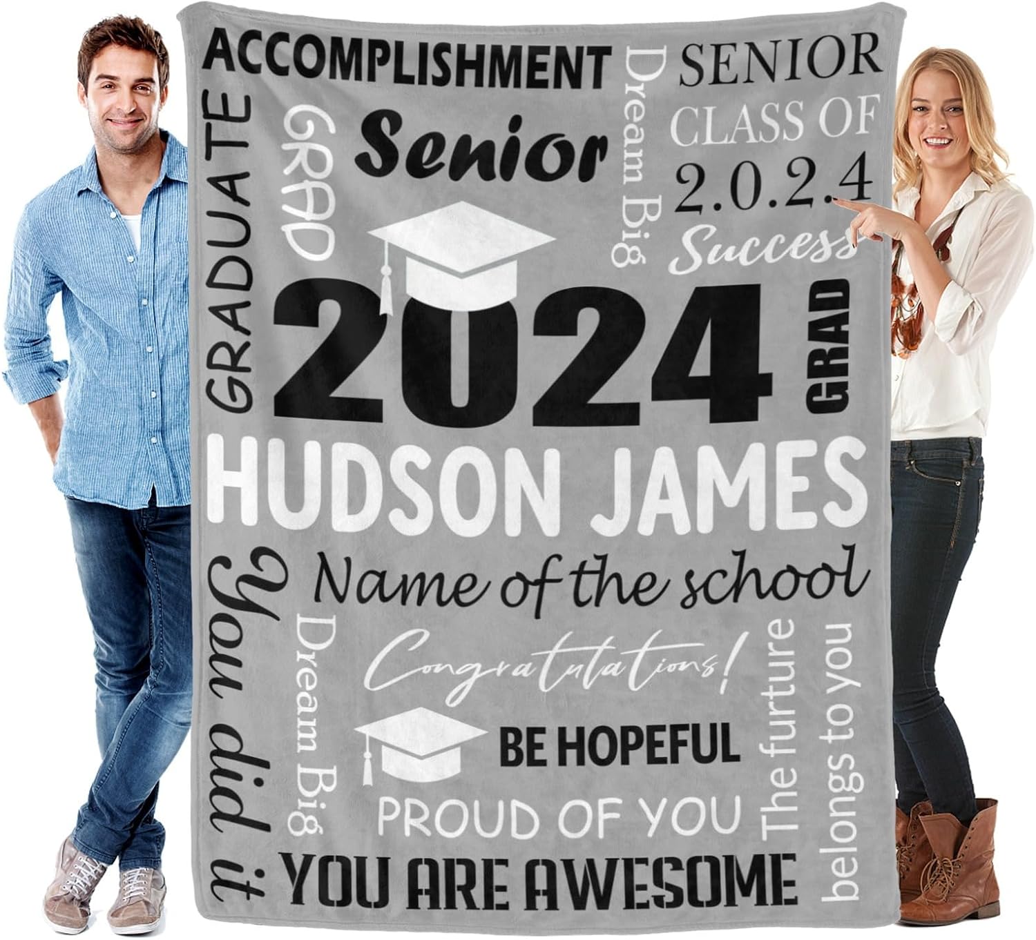 Personalized Graduation Gifts Blanket with School Name,Customized Class of 2024 Graduation Blankets Custom Grad Throw Blanket Graduation Gifts for Her Him High School College