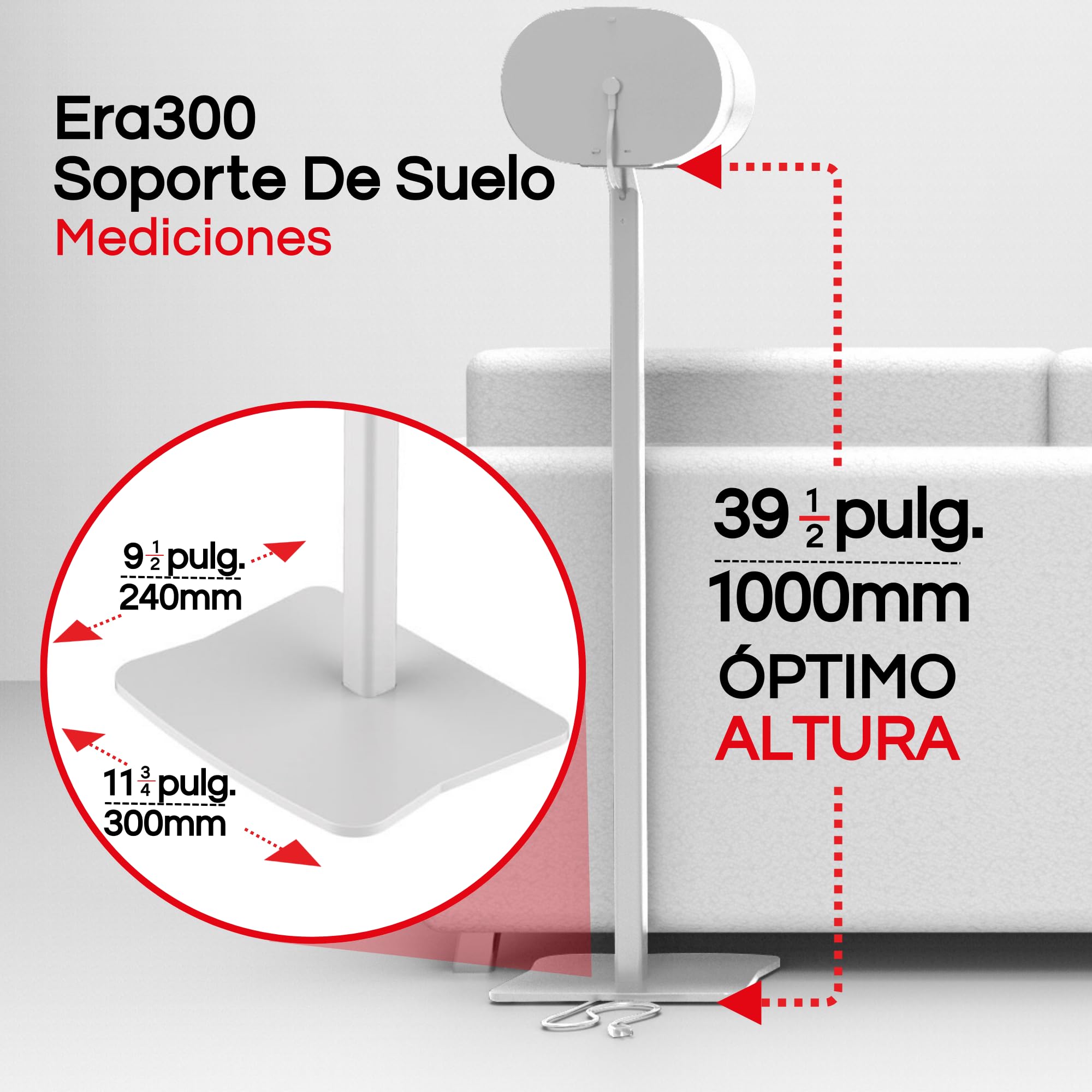 ERA300 Soporte de Suelo, Diseño de Metal Premium, Paquete Doble (2pcs), Blanco, Compatible con Sonos ERA 300, Accesorios Incluidos, Gestión de Cables, Diseñado en el Reino Unido, Doble, Par