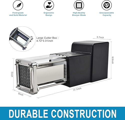 Miniatura 2 de Sopito - Cortadora eléctrica de papas fritas con cuchillas de acero inoxidable de 3 cuchillas 14 38 12 pulgada para papas, zanahorias, cebollas y