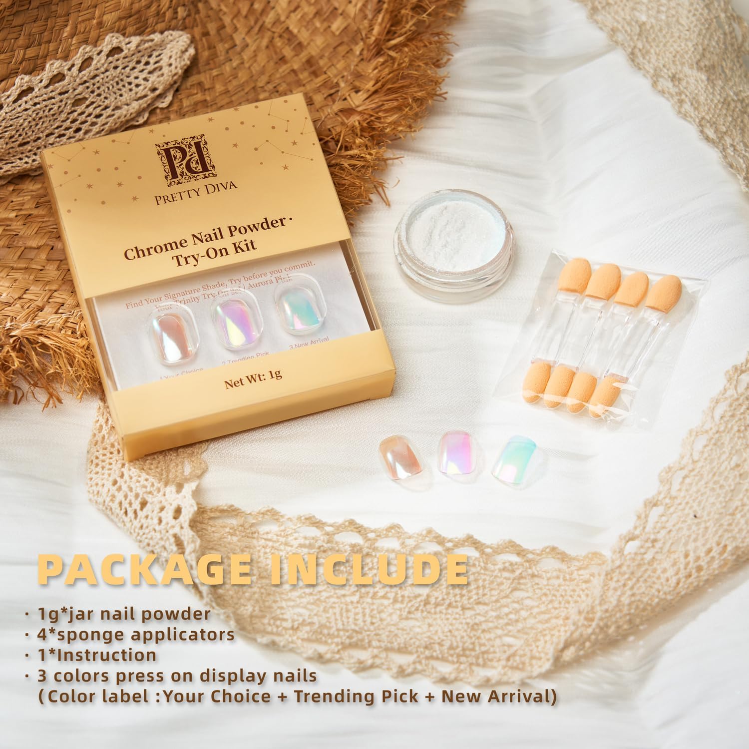 Pretty Diva Chrome Nail Powder, Moonlight Blue Aurora Iridescent Chrome Powders for Nails, Glazed Dount Holographic Mermaid Unicorn Chrome Powder for Gel Nails Aura Glitter Powder Manicure Pigment