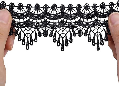 Miniatura 4 de Cinta bordada de encaje de Venecia con ribete de encaje negro de 4,5 yardas para manualidades de costura