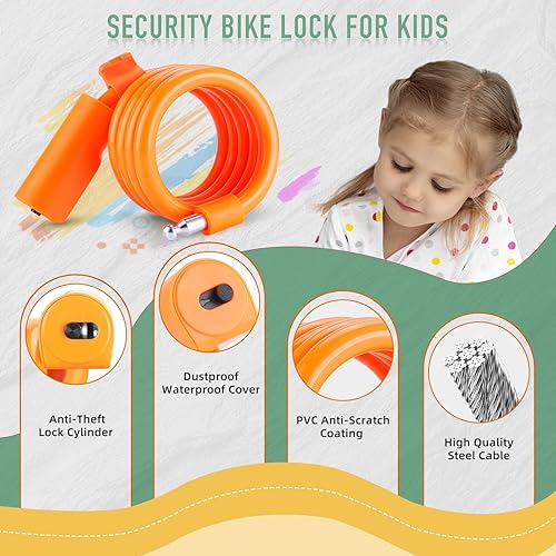 Miniatura 4 de Candado de bicicleta con revestimiento antiarañazos de PVC, bloqueo de cable de bicicleta con soporte de montaje, cable de bloqueo de bicicleta