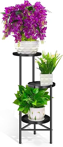 Soporte de metal para plantas de 3 niveles para interiores y exteriores, estante de esquina negra para plantas, estante vertical para macetas para