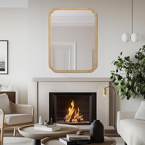 Miniatura 4 de WallBeyond Espejo de pared de arco de esquina redondeado de 30 x 40 pulgadas con marco de madera para entrada, sala de estar o dormitorio,