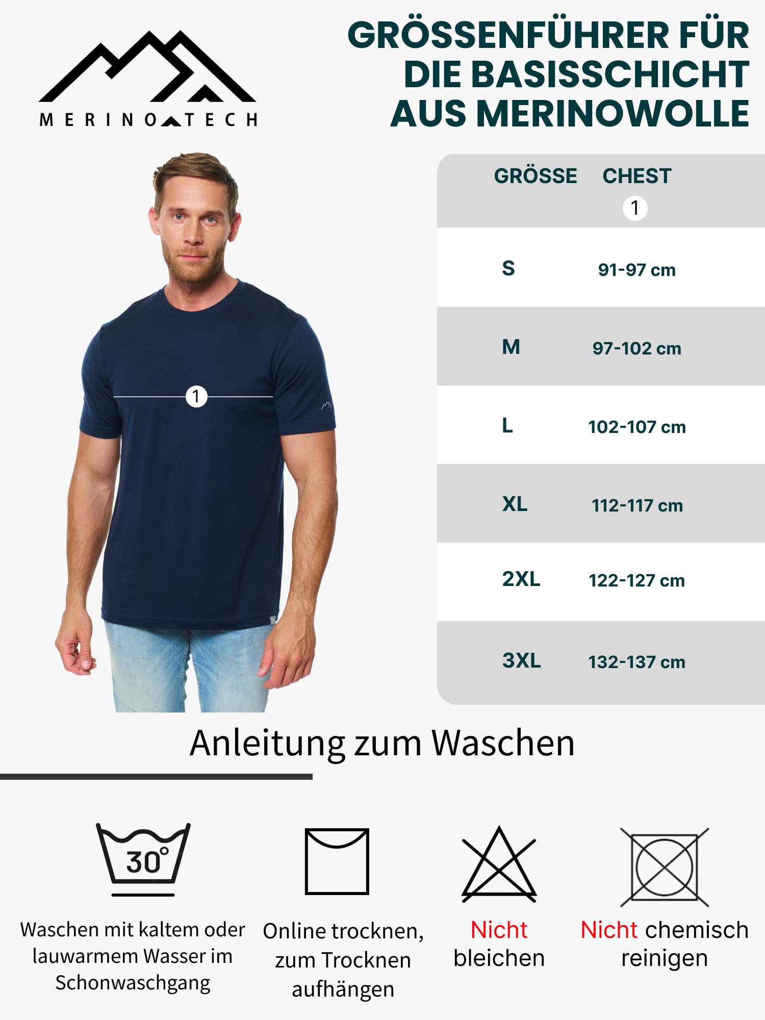 Merino Shirt Herren Kurzarm + Wanderwollsocken (Large, Melange Grey)