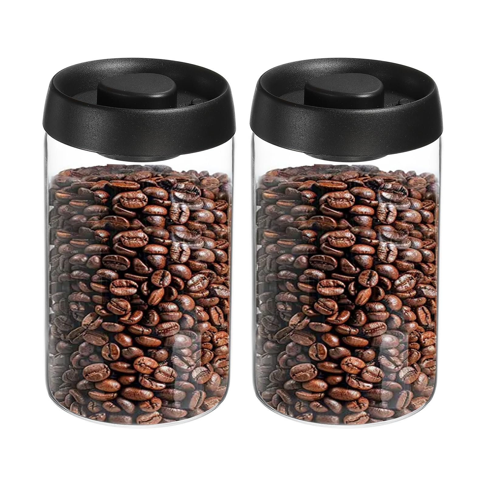 sourcing map Kaffee-Vakuumbehälter, 1200 ml, Glas-Kaffeebohnen-Aufbewahrungsbehälter mit Deckel, für Gewürze, Kekse, losen Tee, Schwarz, 2 Stück