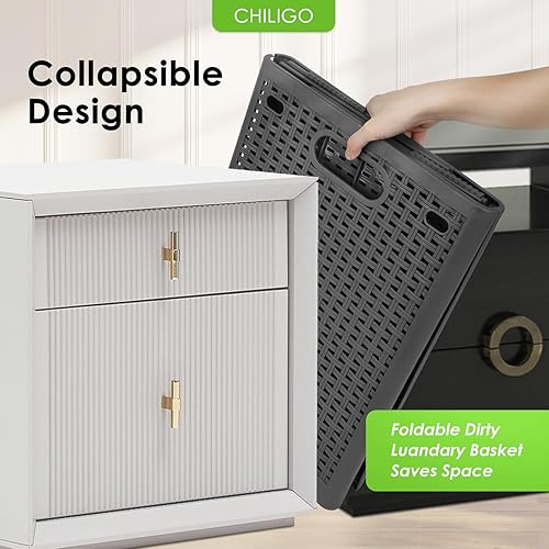 Miniatura 2 de Cesta de lavandería grande de 94 litros, cesta sucia con asas y extraíble, cesta de plástico plegable para lavandería con bolsa de forro para ropa,