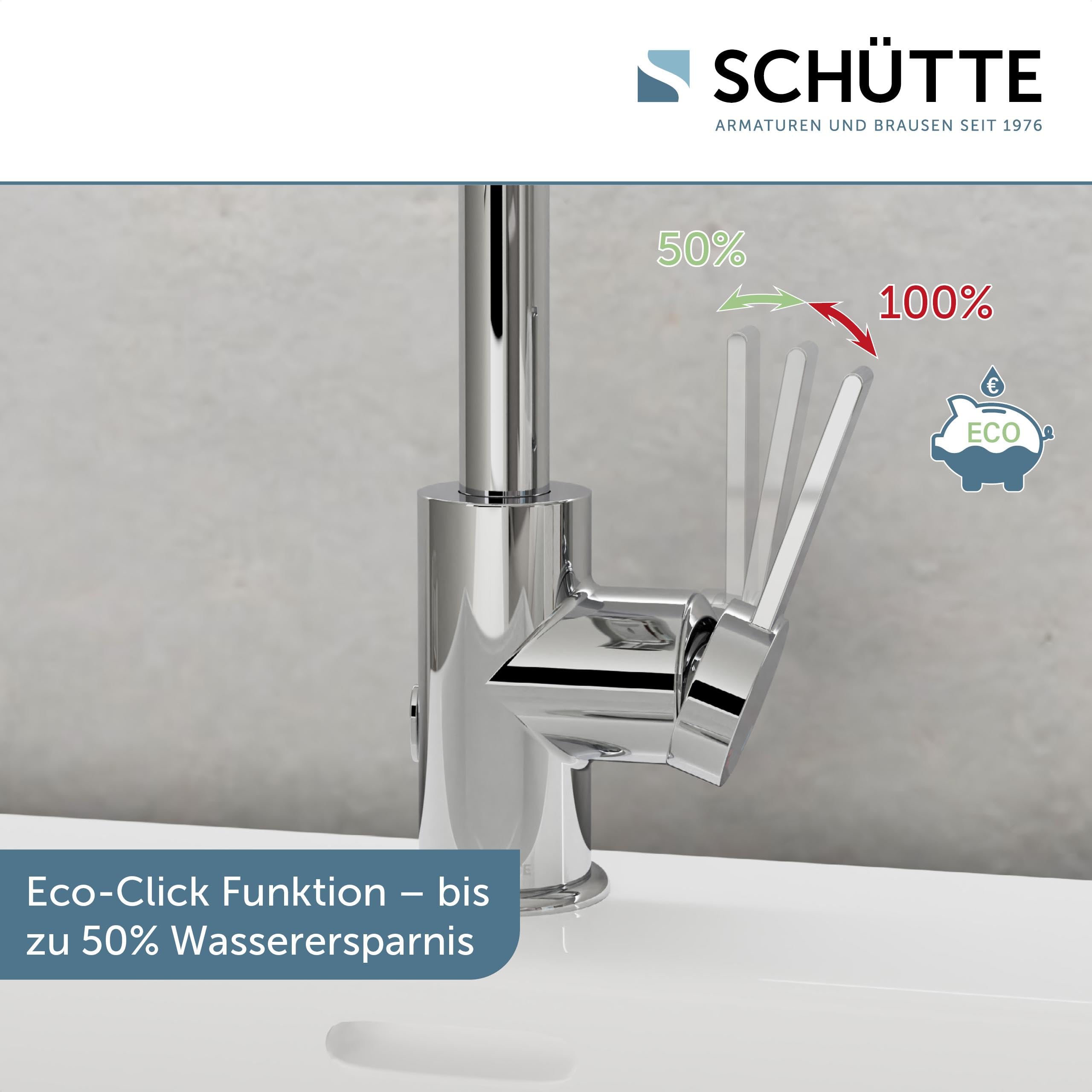 SCHÜTTE 33120 Waschtischarmatur LOS ANGELES mit hohem Auslauf, Wasserhahn für das Bad mit Pop-Up Exzenter, Waschbeckenarmatur hoch, Badarmatur mit Einhebelmischer, Mischbatterie in Chrom