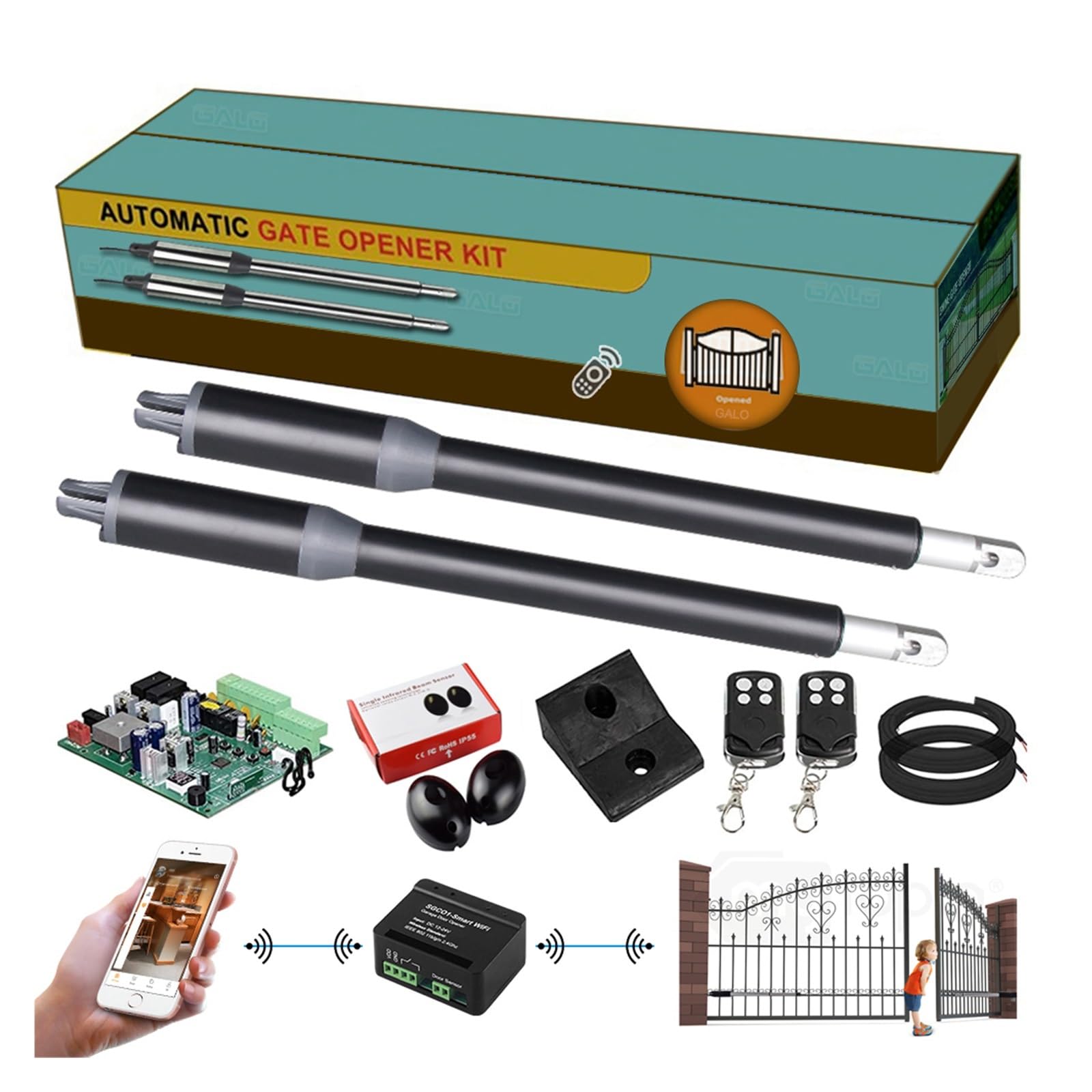 Motore Cancello Scorrevole, AC110V/220V A 24V Elettrico Automatico Forte Doppio Braccio Battente Apri del Cancello Fino A 660 Lbs Hardware Porta KIT(KIT H)