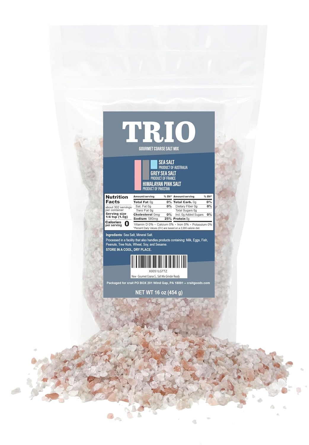 Gourmet Salt Variety Pack - Coarse Fancy Salt Blend with Pink Himalayan Salt, Australian Sea Salt & French Grey Salt - Grinder Refill for Cooking, Finishing & Everyday Seasoning (16 oz)