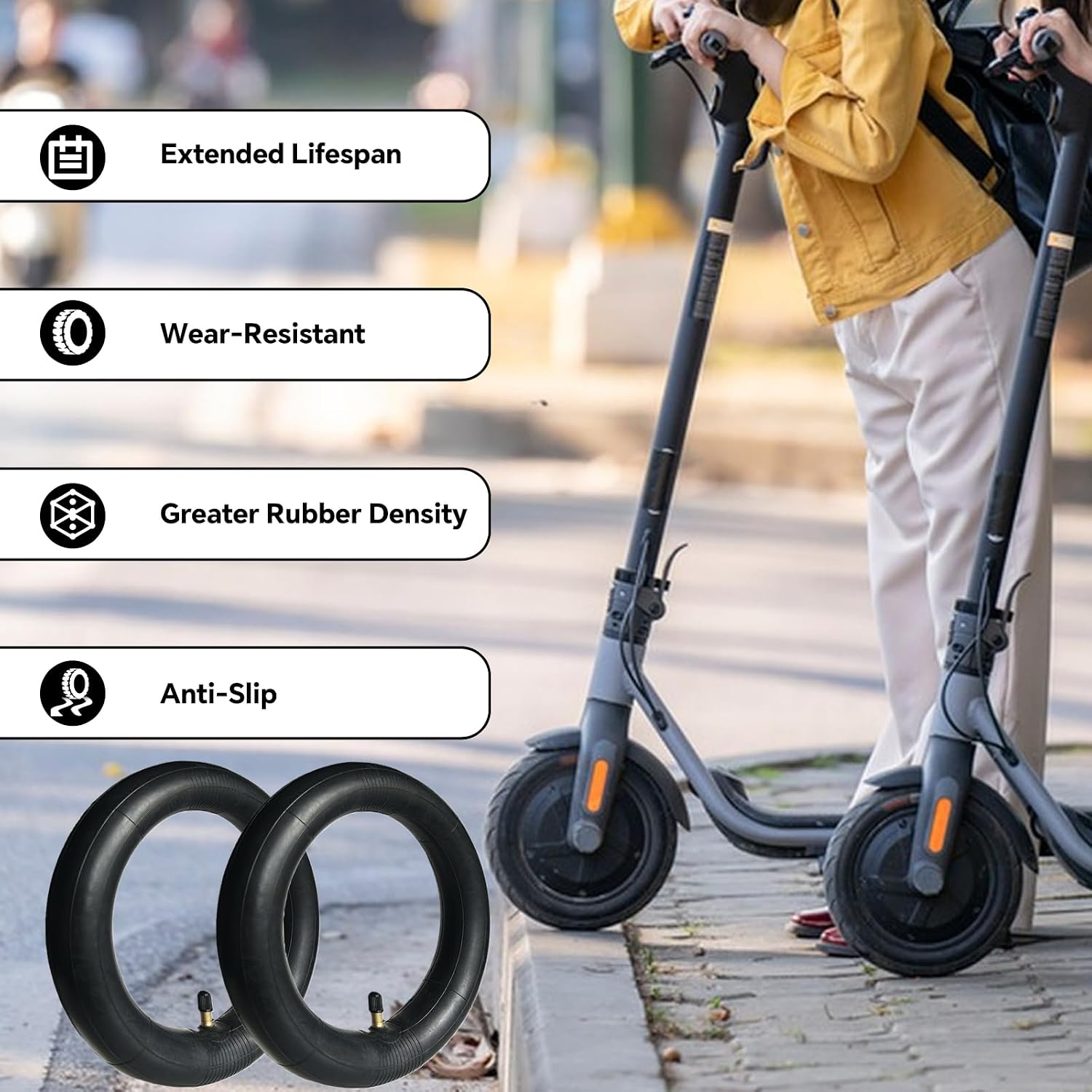 9.5x2 Scooter Inner Tube, 9.5 inch Tires Replacement, for Niu KQi3 Sport/Pro/Max Electric Scooter [Thickened] [Valve Extension] [Tire Levers] (2 Pack)