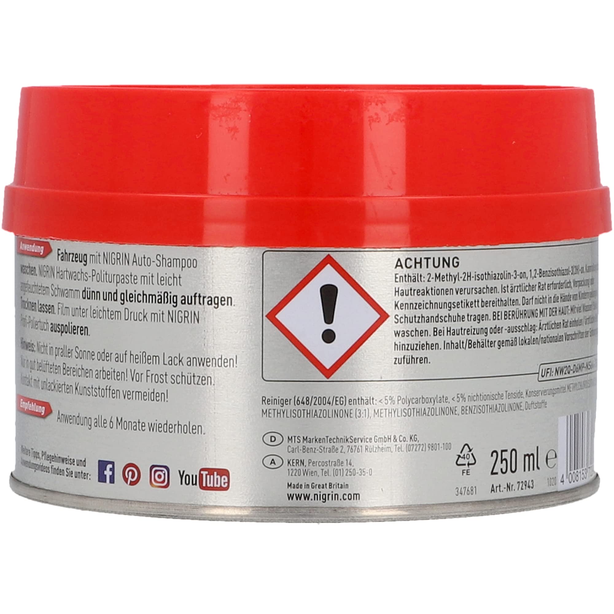 Nigrin 72943 pasta do polerowania twardego wosku, 250 ml