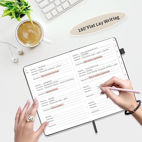 Vista 74 de Libro de contraseñas con pestañas alfabéticas, protector de contraseñas de tapa dura, organizador de cuadernos de contraseñas para computadora