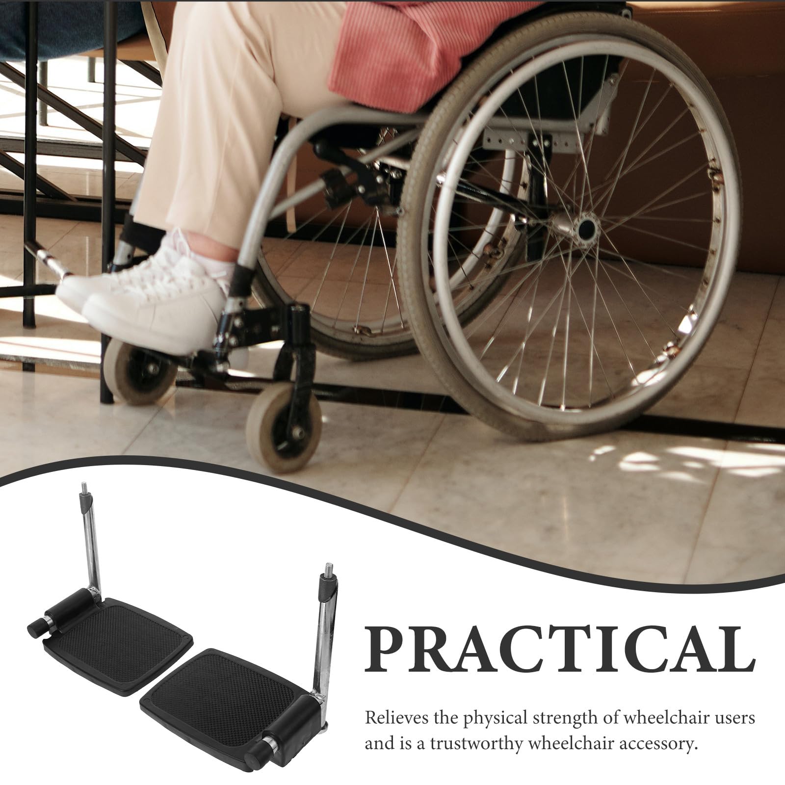 Reposapiés resistente para silla de ruedas con poste de soporte de aleación de aluminio, pedal de repuesto diseñado para reducir la carga del cuidador y la fuerza física, adecuado para