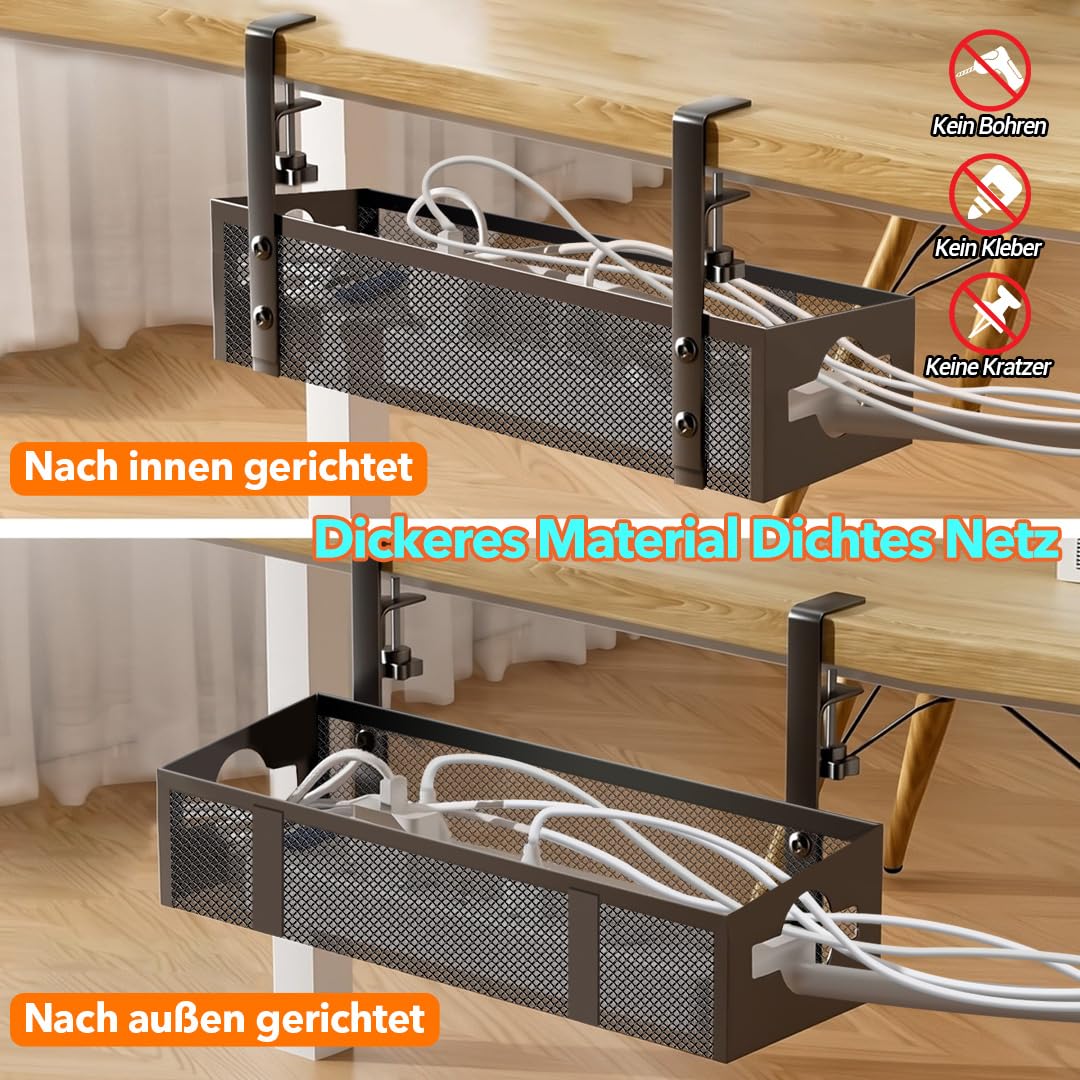 Kabelmanagement-Ablage Unter dem Schreibtisch- Ohne Bohren, Stützmetallstange hinzufügen - Büro und Zuhause - Keine Schäden am Tisch (Black, 42cm)