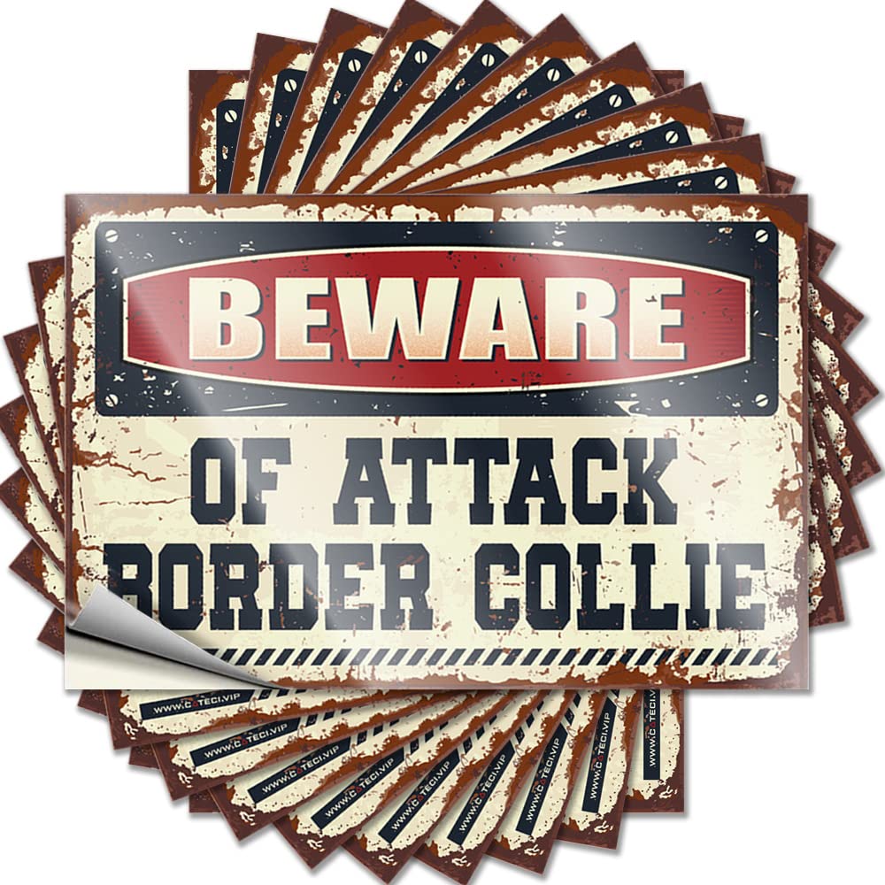 Sticker Mimosa Bar Decor Custom Stickers, Bottle Waterproof Beware of Attack Border Collie for Hydro Flask | Plastic Vinyl Decals for Halloween Holiday Gift(8X12CM)