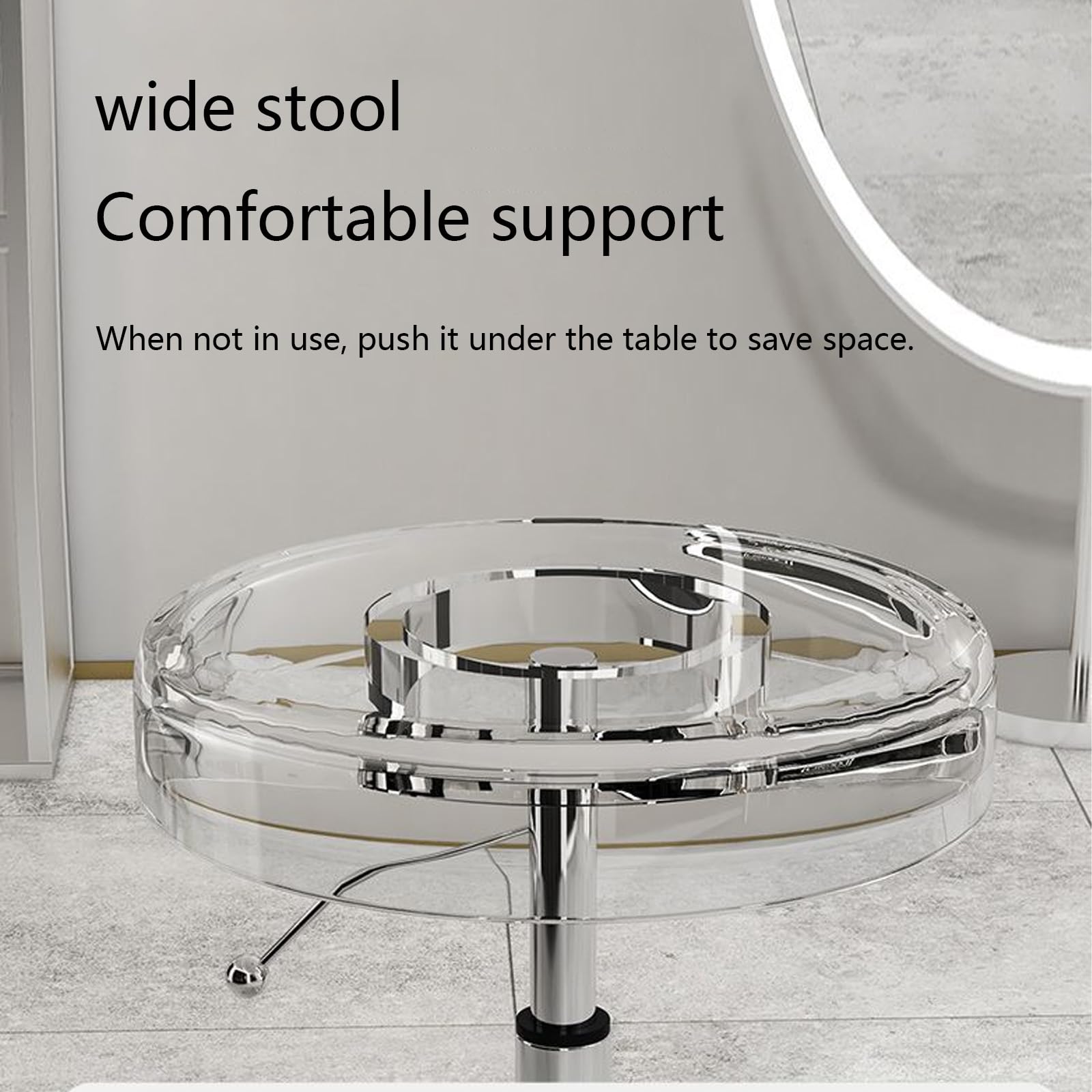 Taburete rodante con material acrílico y ajuste de altura, silla giratoria resistente para bar, laboratorio, oficina, cocina y tienda