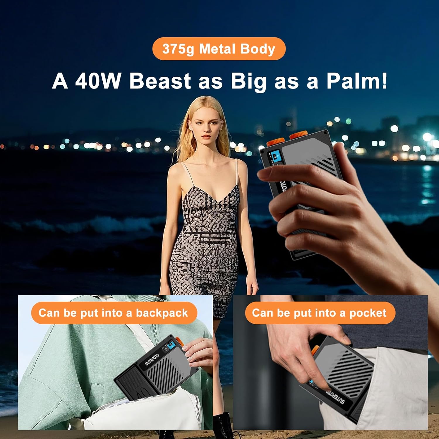 T40 LED Video Light,40W Rechargeable LED on Camera Light,Pocket Light with Full RGB,2800K-10000K,Built-in 5000mAh Battery for Photography Lighting,YouTube, TikTok (RGB)
