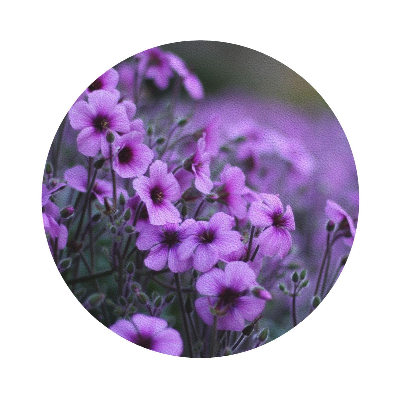Lavender bouquet PU Leather Coasters Set of 6 Round Drink Coasters