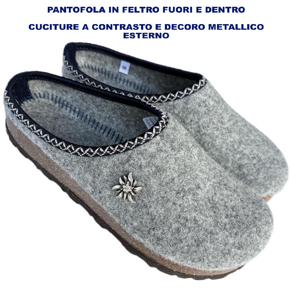 Chanclas de invierno zapatillas sabot mujer tirolesas ROMY de fieltro con suela ligera de corcho con acabados de lujo