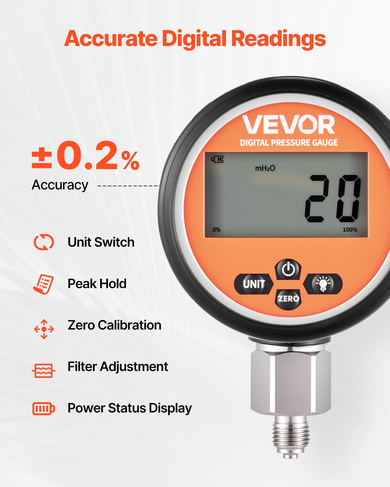 VEVOR digitales Hydraulikdruck Testkupplungsset, 10000 PSI Druckmessgerät Manometer Tester mit 1 Manometer & 1 Testkupplung & 1 Schnellkupplung & 1 Schlauch für Bagger Baumaschinen