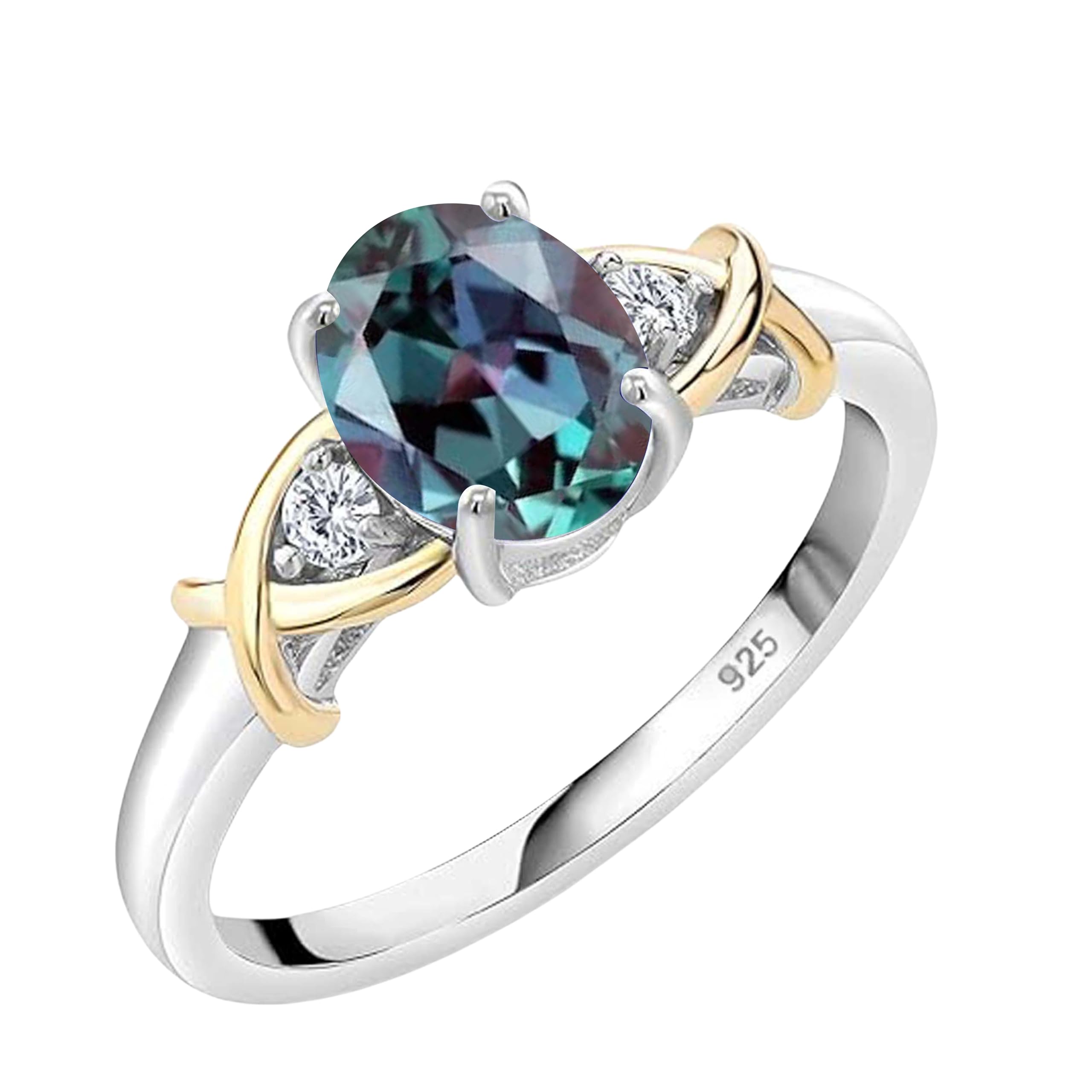 Anello in Alessandrite che cambia colore Gems Vibes, in argento sterling 925, con pietra preziosa, bicolore, per donna, con pietra portafortuna di giugno, anello importante (bicolore), taglia 6