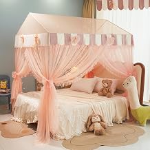 Mengersi House Bed Canopy for Girls Bunk Bed Canopy Bed Curtains with Lights,Montessori House Bed Drapes Twin Size Bed Twin, White