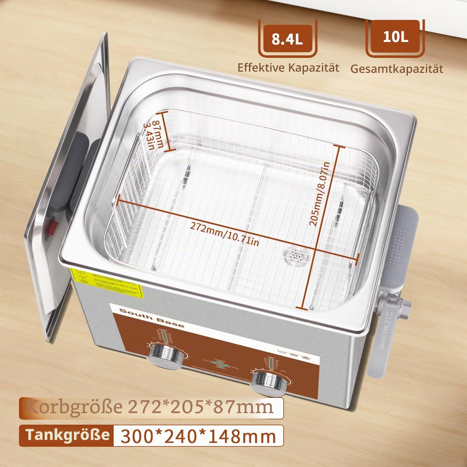 SOUTH BASE Ultraschallreinigungsgerät, 10L 240W Edelstahl Ultraschallreiniger mit Reinigungskorb, Timer & Heizung zur Reinigung von Teilen, Schmuck, Brillen, Ketten