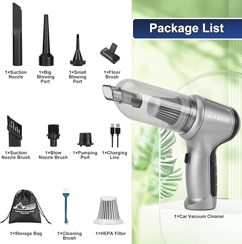 Miniatura 8 de WADEO Aspiradora de mano inalámbrica, aspiradora portátil inalámbrica de 18000 Pa, aspiradora de mano, mini aspiradora con soplador, aspiradora de