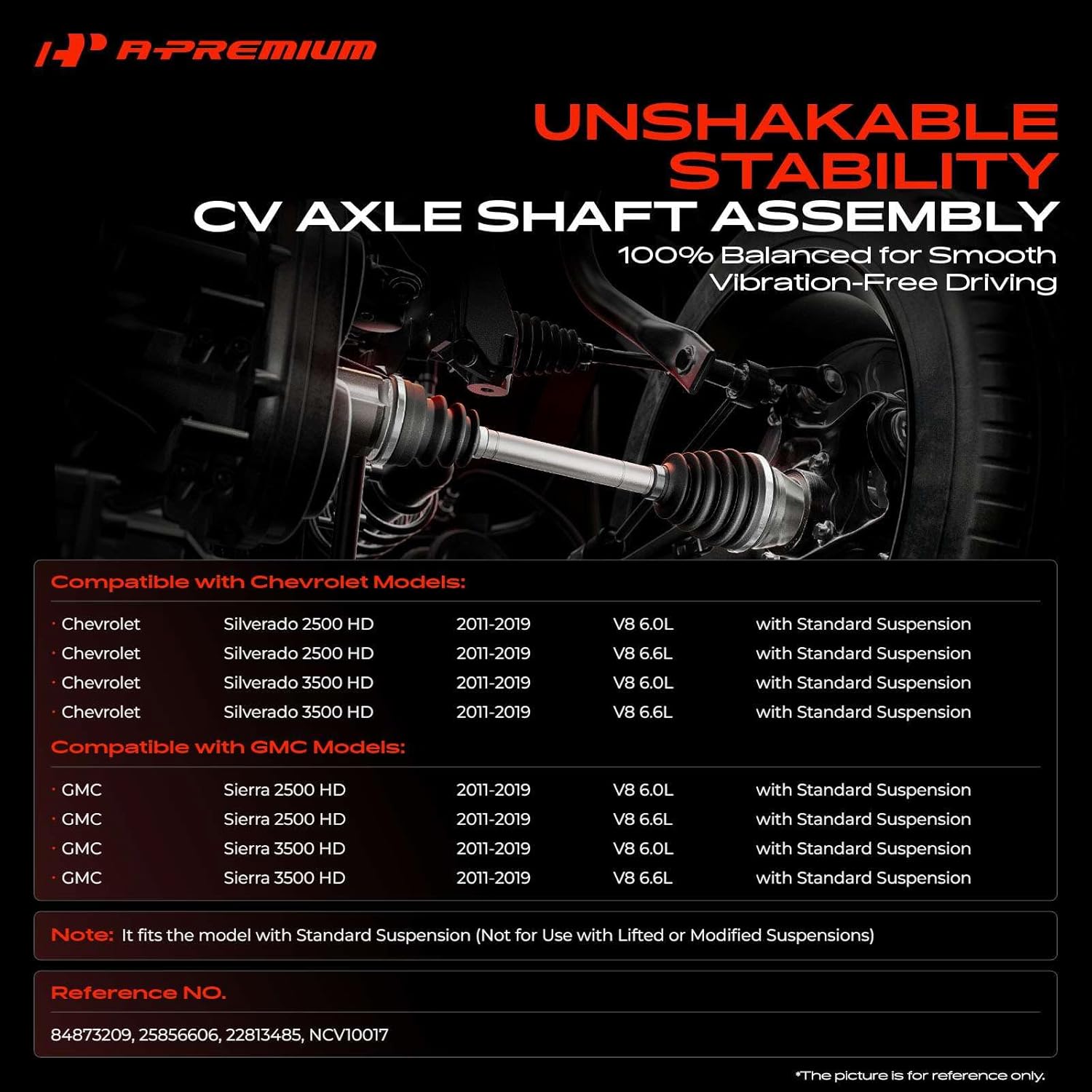 A-Premium Pair (2) Front CV Axle Shaft Assembly Compatible with Chevy Silverado 2500HD Silverado 3500HD & GMC Sierra 2500HD 3500HD 2011-2019, 6.0L 6.6L, with Standard Suspension, Front Left and Right