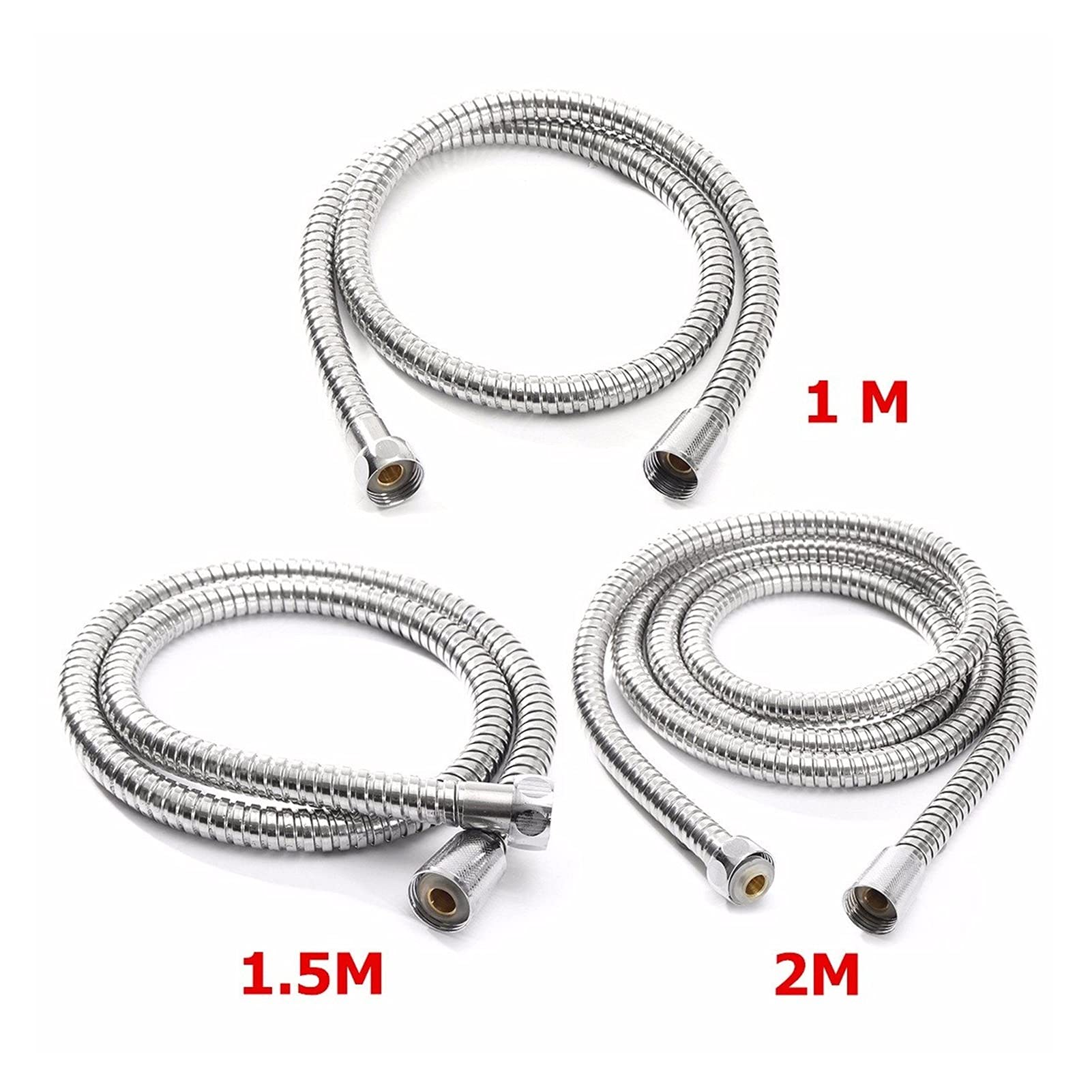 QUNINE Duschschlauch, 1 Stück Flexibler Duschschlauch 1 m 1,5 m 2 m Sanitärschläuche Edelstahl Chrom Badzubehör Wasserkopf Duschkopfrohr (1M) (2M) (2M)