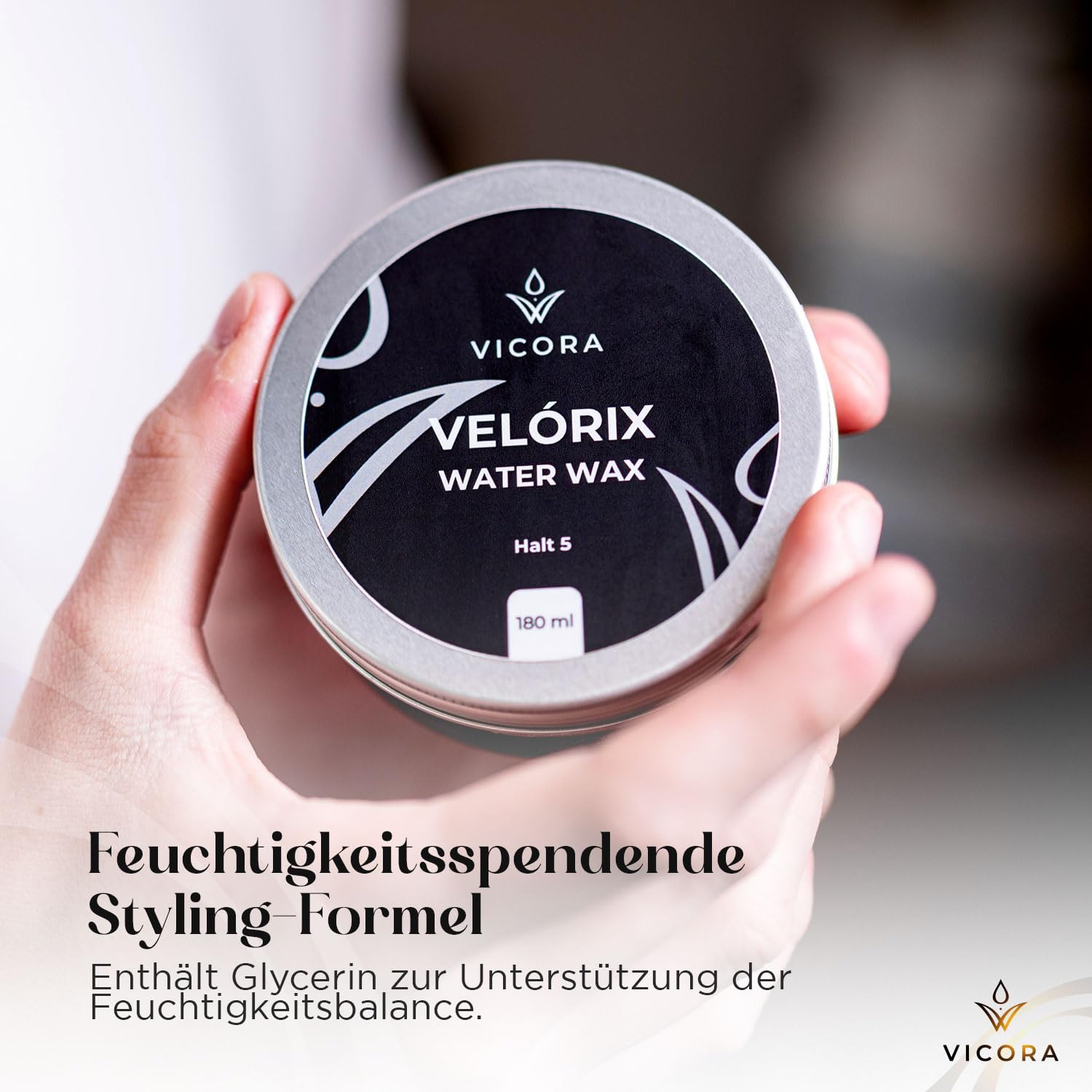 Vicora® Velórix Water Wax Haarwachs für Männer, 180 ml, 3er-Set | Wasserbasiert mit starkem Halt 5 & natürlichem Finish; feuchtigkeitsspendendes Styling Wax, silikonfrei & leicht auswaschbar.