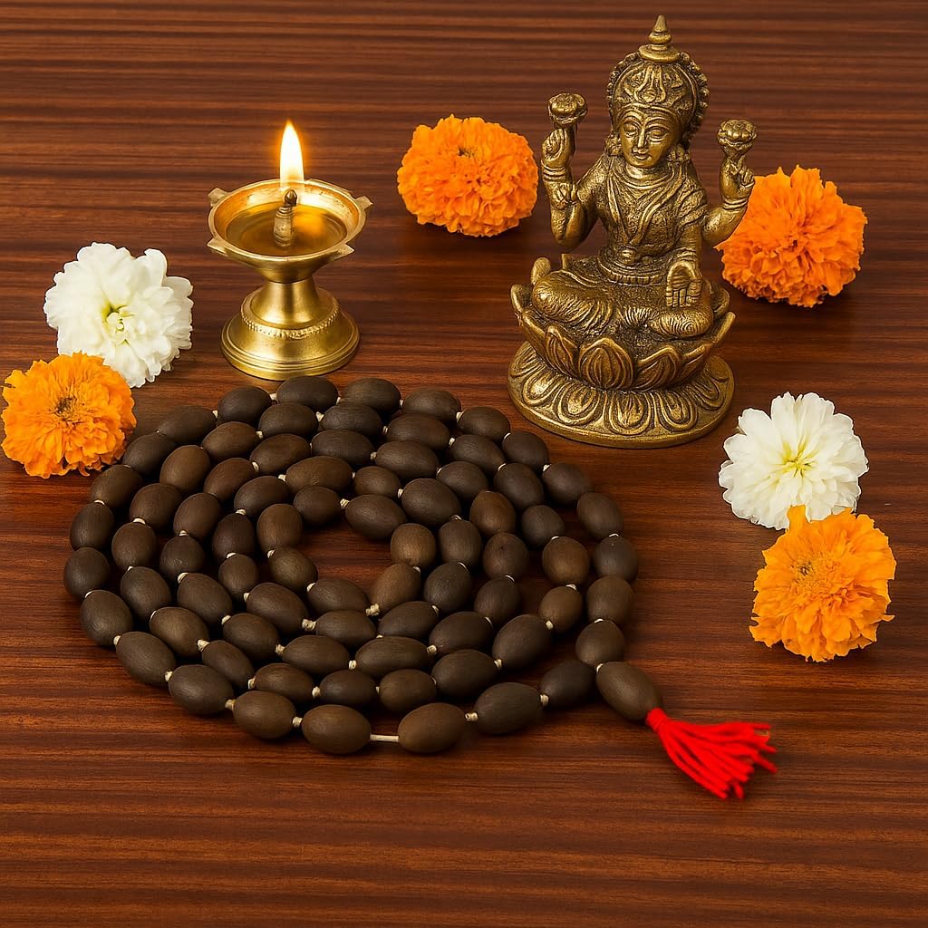 Kamal Gatta Mala 108 Beads – Original Big Lotus Seeds Rosary for Lakshmi Puja, Meditation, Japa, Prayer, Spiritual Vastu, Daily Wear Wrap Bracelet & Necklace for Men & Women - Grey