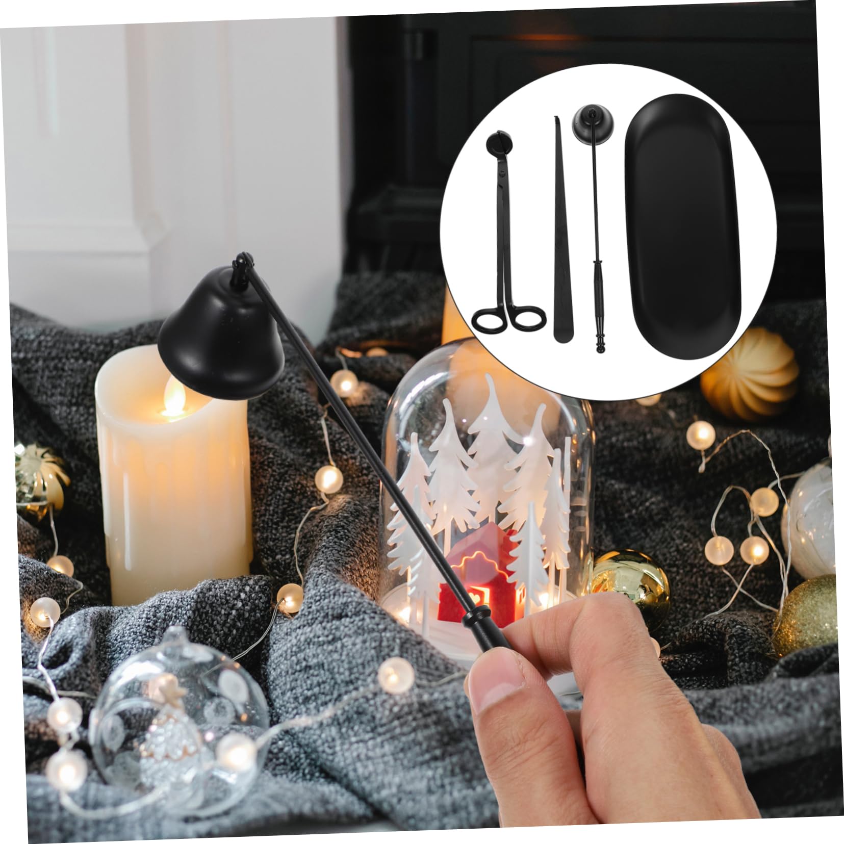 Set Accessori Candela Nero in Ferro 4 Pezzi per Stoppini