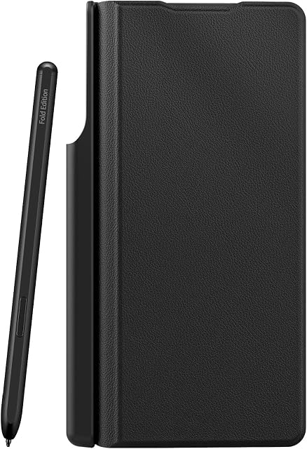 CENMASO for Samsung Galaxy Z Fold 4 Case, Z Fold 4 Case with S Pen Holder Ultra Thin Magnetic Leather Shockproof Protective Phone Cover Case for Samsung Z Fold 4 (Black)