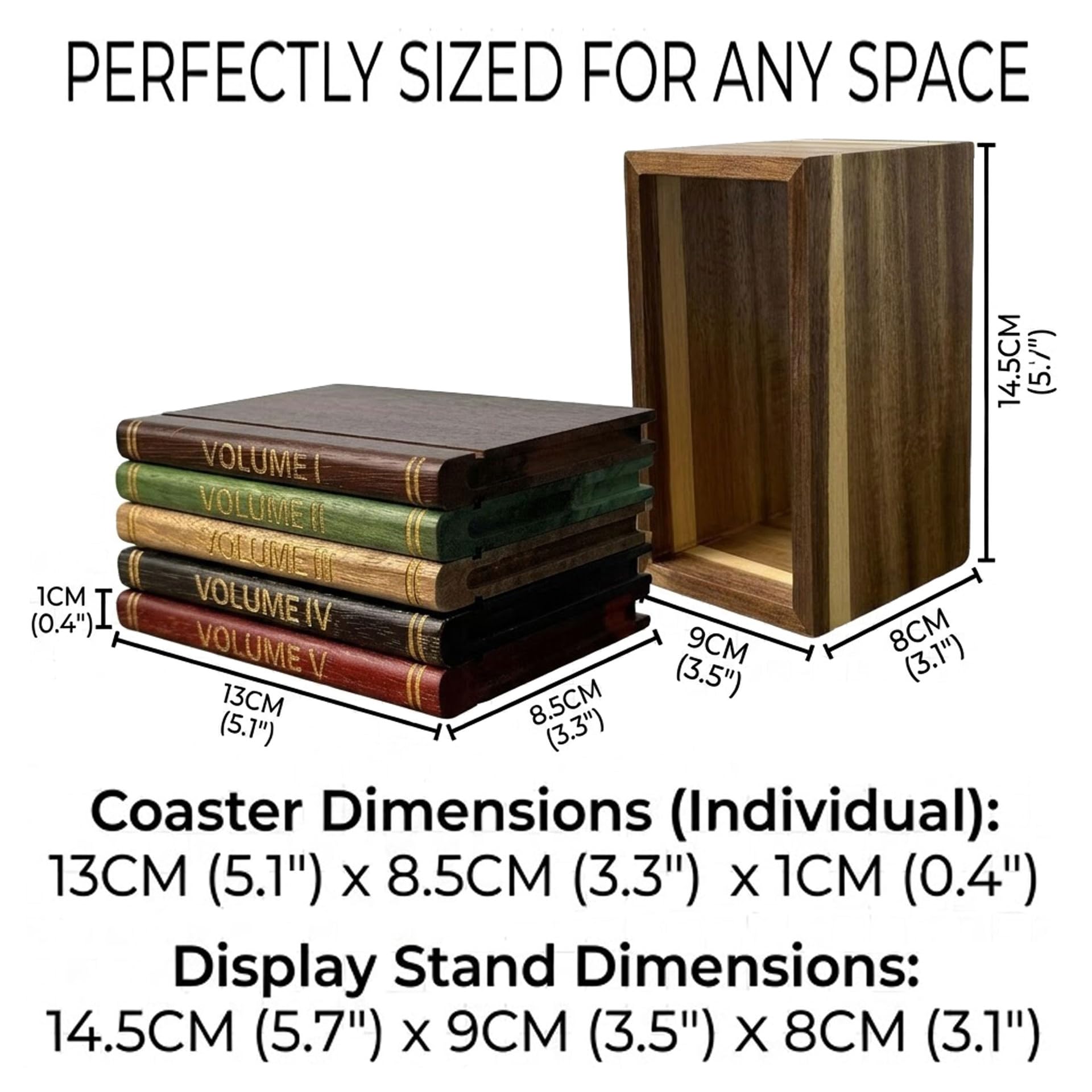 Posavasos De Madera De Acacia con Soporte - Juego De 5 Posavasos Decorativos Estilo Libro para Café, Té Y Cócteles - Decoración del Hogar Regalos De Inauguración De Casa Cumpleaños