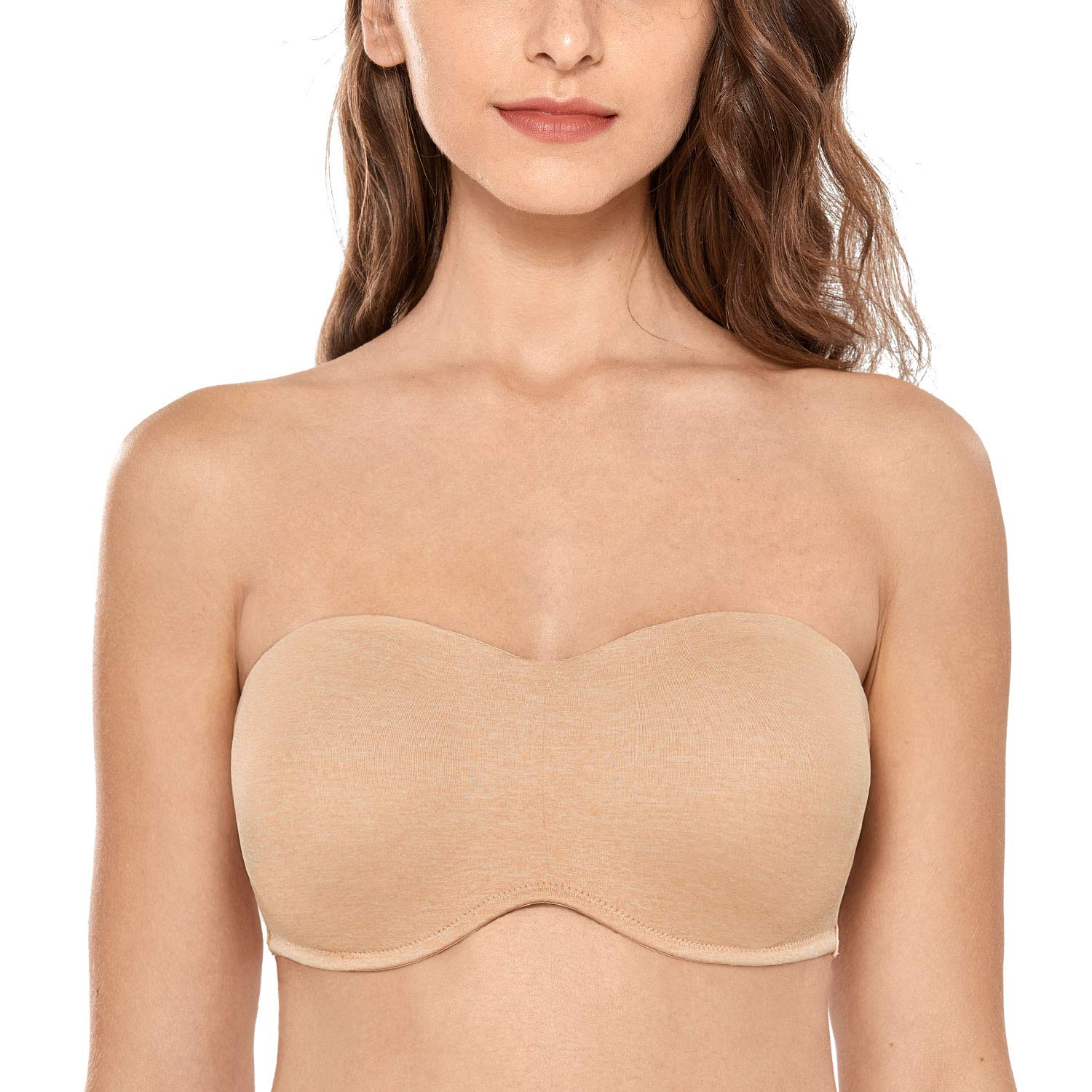 DELIMIRA Women's Strapless Bra Underwire Non Padded Minimiser Plus Size Bandeau Seamless Bra Oatmeal Heather 36B