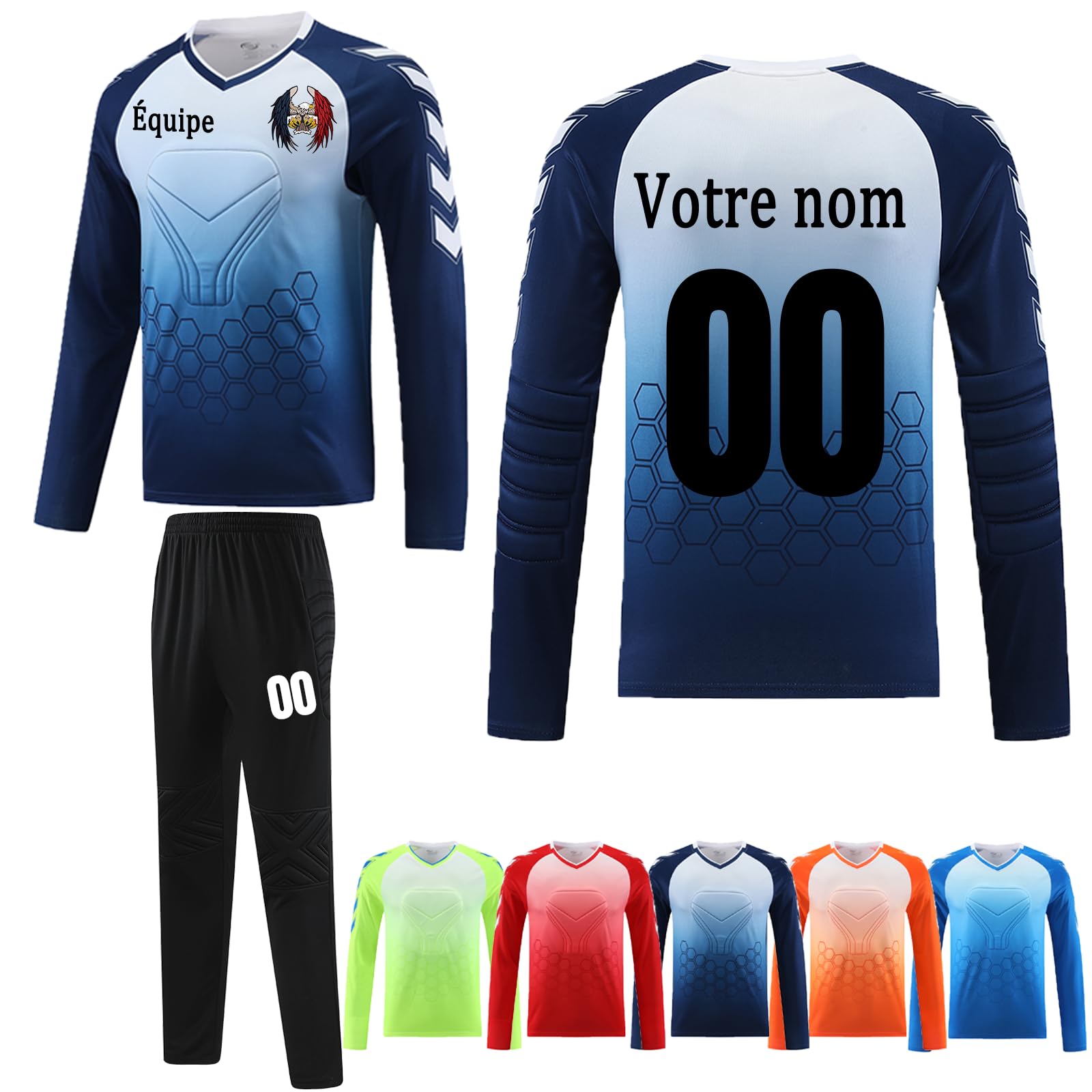 Ensemble Gardien de But Enfant Homme Personnalisés Maillots de Gardien de Football de But Adulte Enfant Maillot Gardien Foot Personnalisé Tenue Gardien Foot avec Votre Nom Numéro de Logo D'équipe