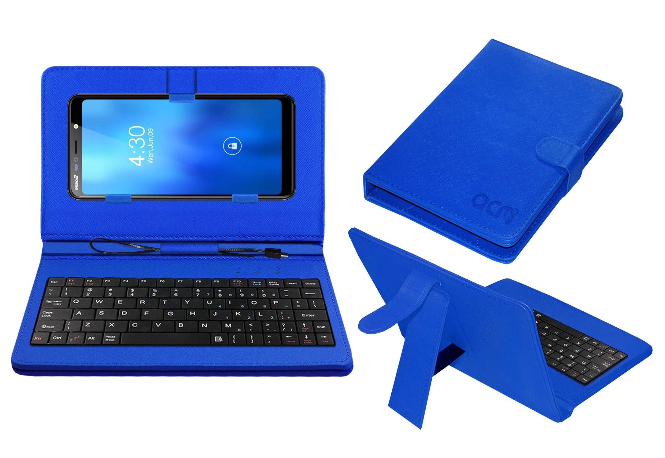 ACM Keyboard Case Compatible with Ssky Y888 Reno 2 Mobile Flip Cover Stand Direct Plug & Play Device for Study & Gaming Blue