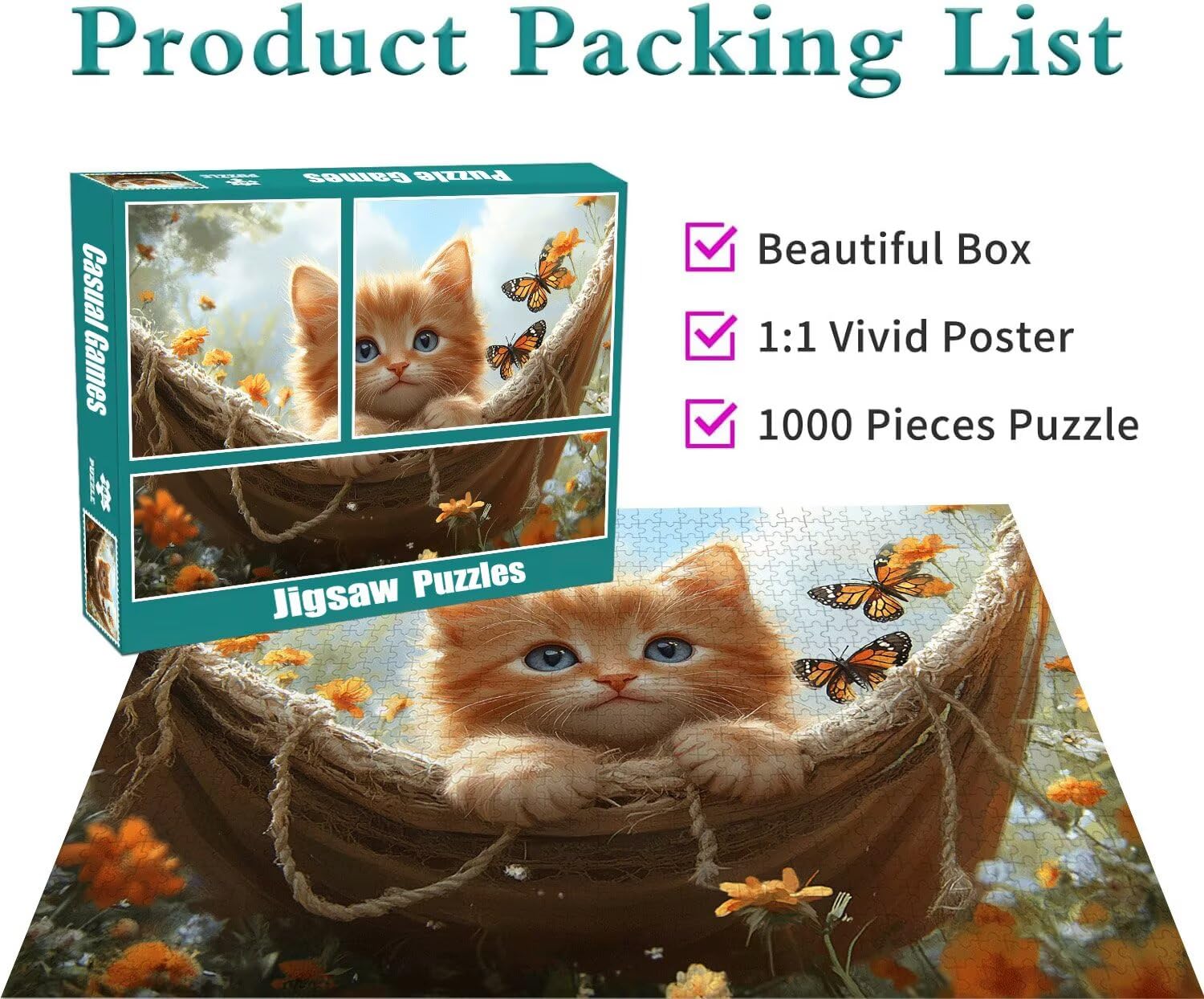 Puzzle Erwachsene 2000 Teile Katze Schmetterling Educa Jigsaw für Kinder ab 8 Jahren Mädchen Jungen, Erwachsene Impossible Klassische Puzzles Schwer, Anspruchsvoll Spielspaß, Geschenke 70x99cm t-682