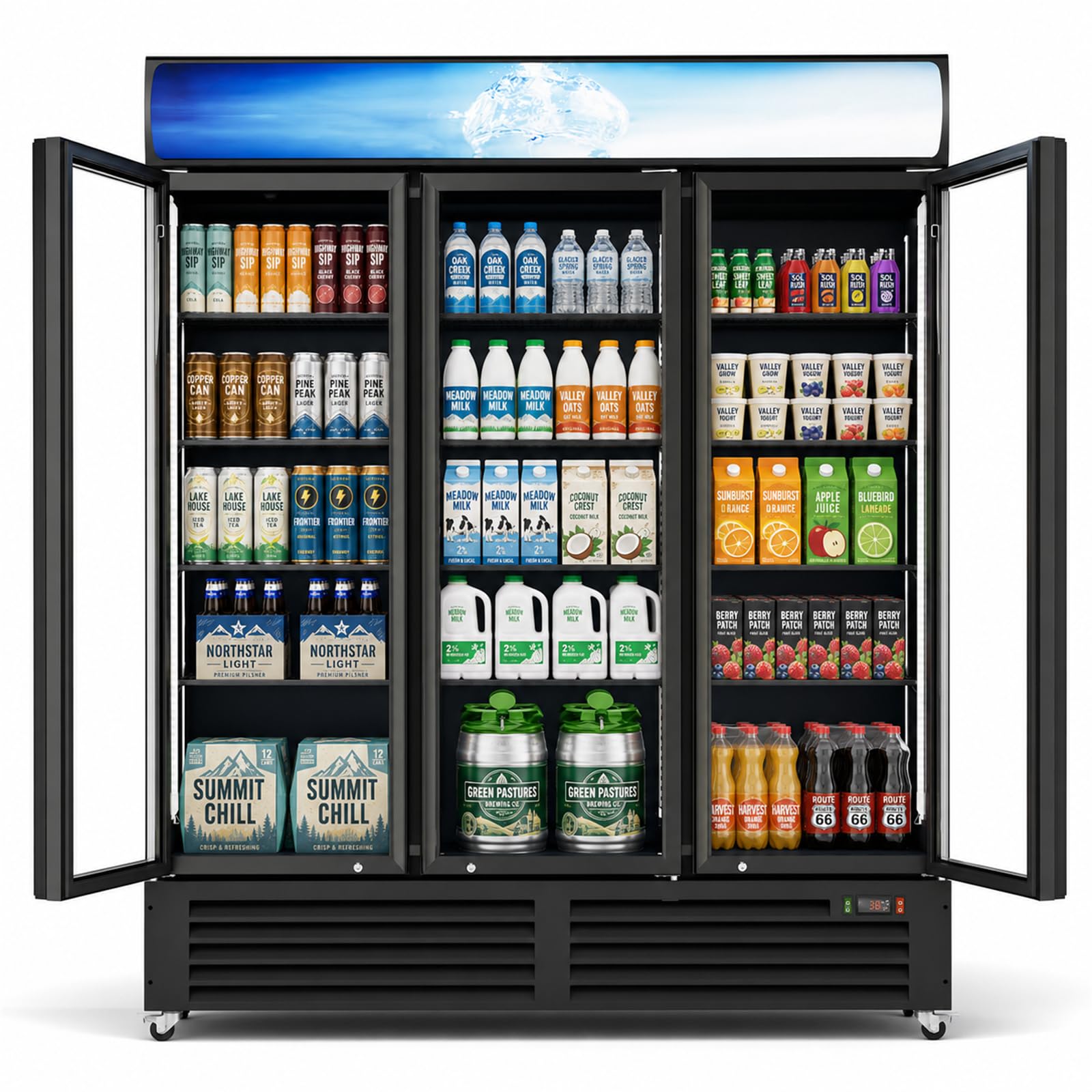 Cintva Commercial Refrigerators, 56 Cu.Ft Beverage Fridge with 3 Glass Door