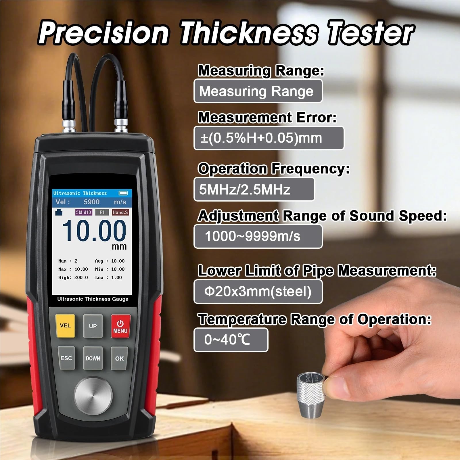 Calibro di Spessore Misuratore di spessore ad ultrasuoni 0,01 mm Res 1-300 Tester NDT 1500 registri for strumento tecnico ispezione della corrosione tubi metallici