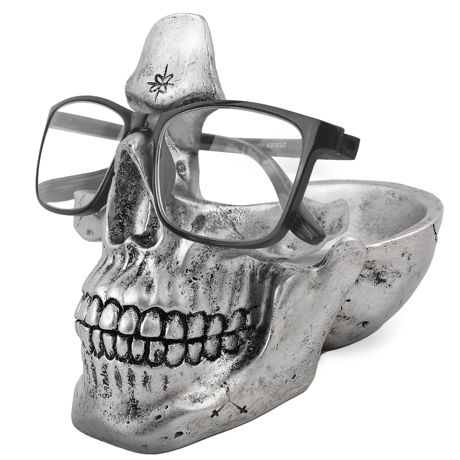 Support à Lunettes En Forme De Tête De Mort - Résine Décorative Avec Plateau Rangement | Blanc Ou Or, Design Original