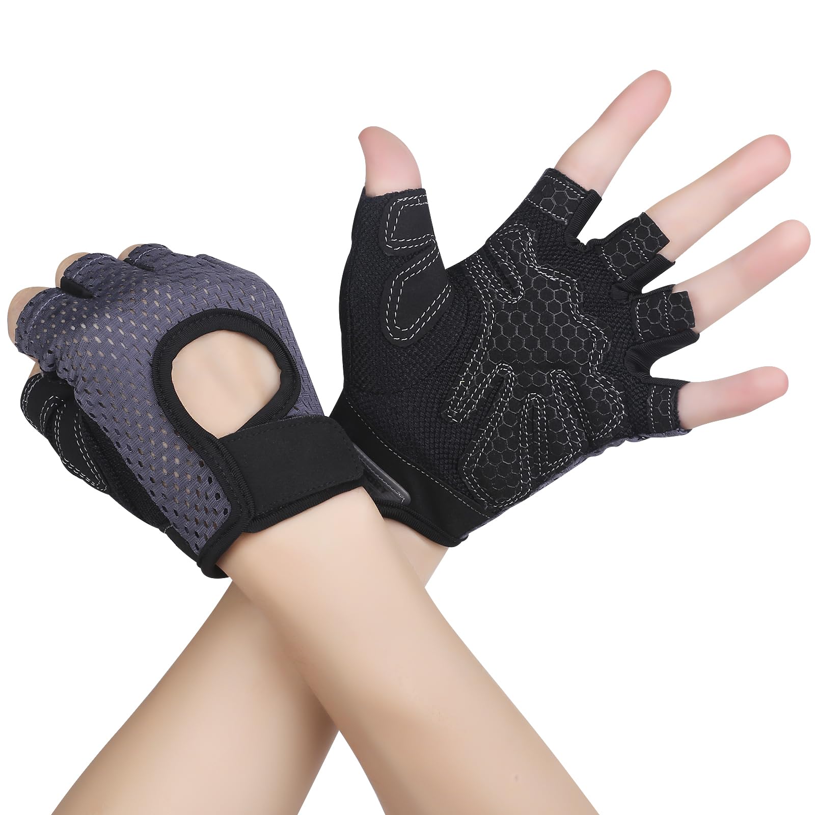 Guanti da allenamento per uomo e donna, ventilati, per sollevamento pesi, leggeri, traspiranti, con supporto per polso con rete elastica per fitness