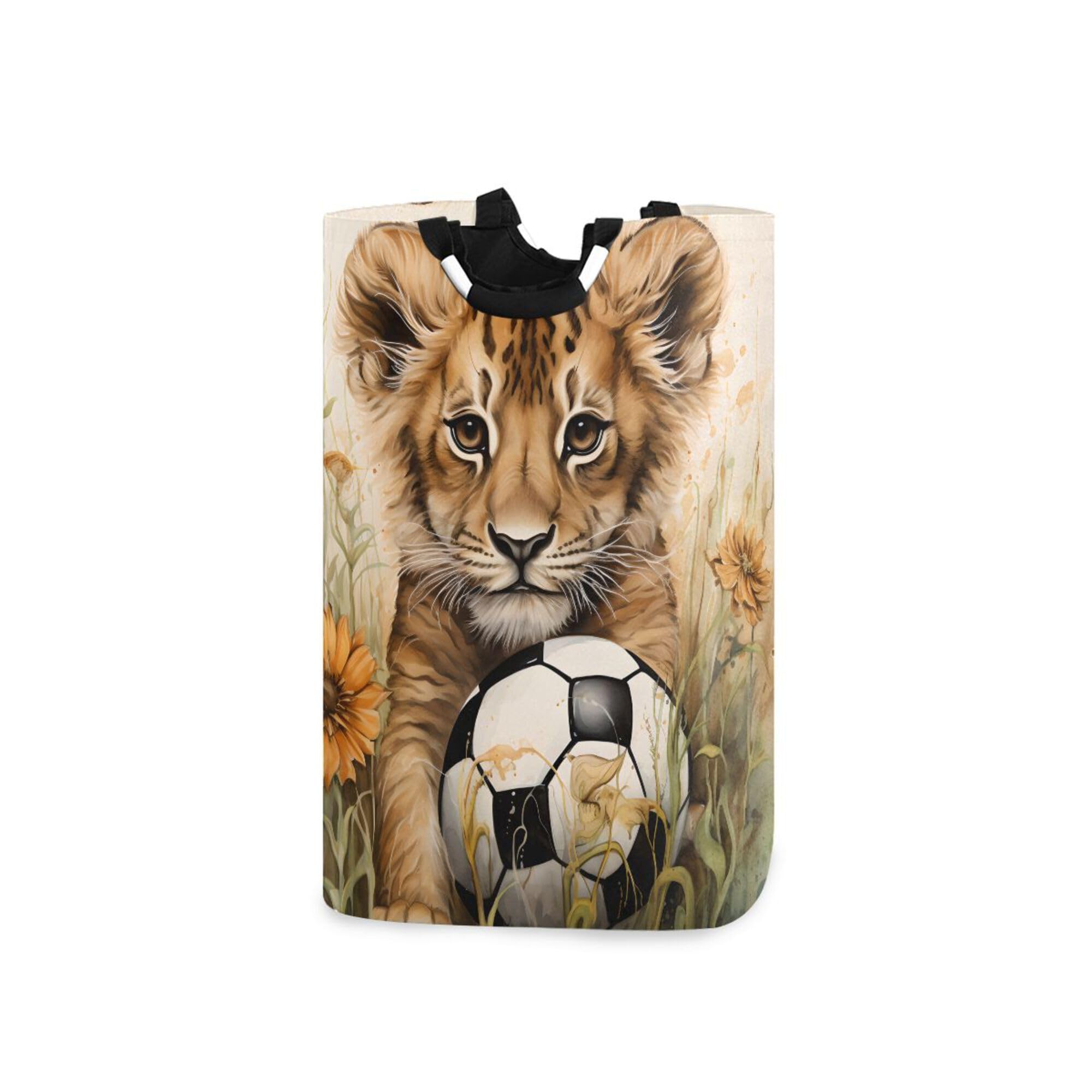 ALAZA Large Collapsible Laundry Baskets with Handles, Tiger and Football Washing Baskets Laundry Hamper for Bedrooms Cloth