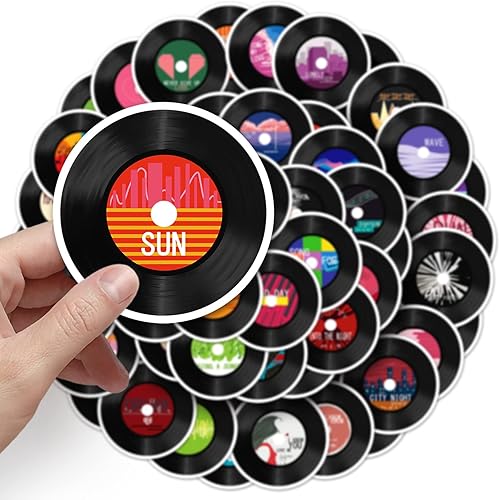 Miniatura 5 de Calcomanías de CD de música, 50 unidades de vinilo de ATMBD para botella de agua, laptop, autos, guitarra, patineta, parachoques, vintage,