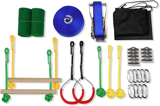 OneV FT Slackline, Balance Exercise, Beginners, Children, Balance Training, Effective Core, Balance Walker, Supplementary Belt Included, Outdoor/Indoor, For Families, Beginners, Easy Assembly, Core Strengthening, Rope Length, Storage Bag Included